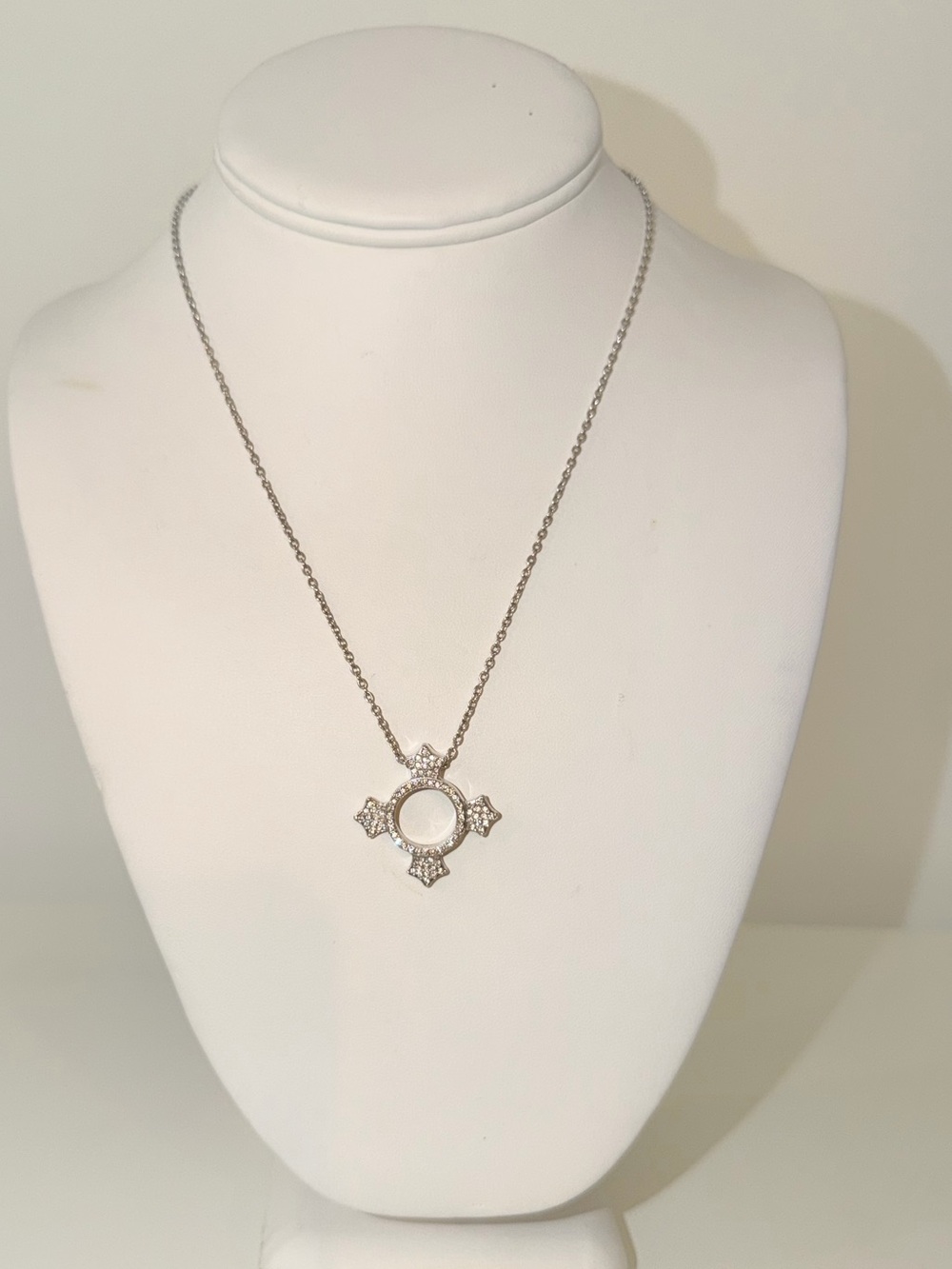 Silver-Tone Signed Swarovski Crystal Dune Pave Pendant Adjustable Necklace